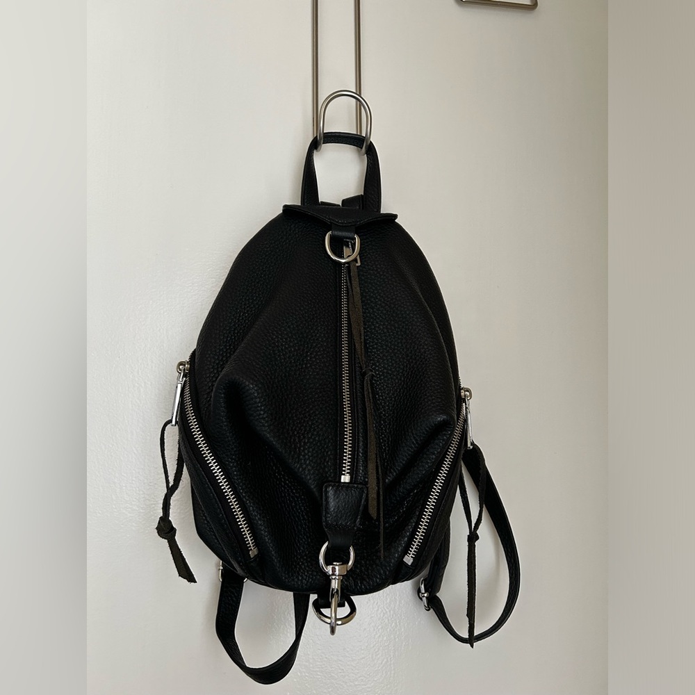 Small Julian Black Pebbled Leather  Backpack - Rebecca Minkoff